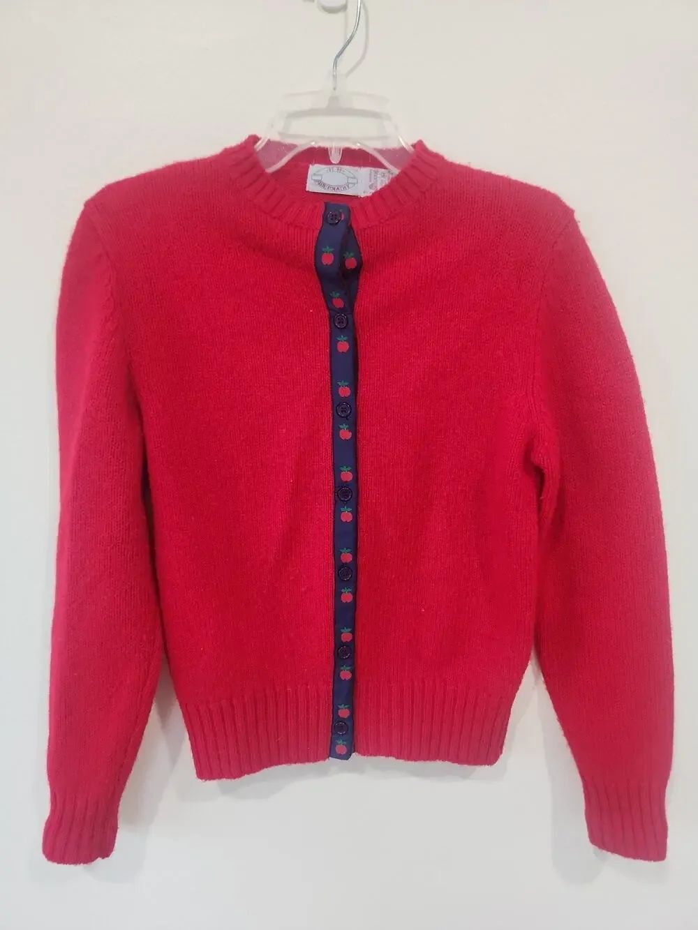 Vintage H M Abernathy Wool Cardigan Red Apple Teacher Long Sleeve Sweater M